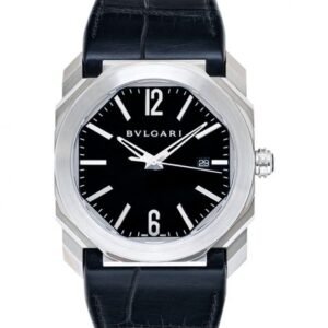 Bvlgari Octo Solotempo Automatic Black Dial Black Leather Men's Watch