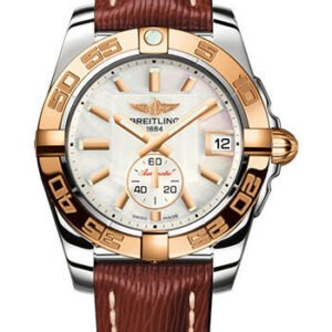 Breitling Galactic 36 Automatic Watch - Steel and 18K Rose Gold - Mother-Of-Pearl Dial - Brown Calfskin Leather Strap - Tang Buckle - C37330121A1X1