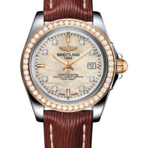 Breitling Galactic 32 Sleek Watch - Steel & rose Gold, gem-set bezel - Mother-Of-Pearl Diamond Dial - Brown Sahara Strap - Tang Buckle - C7133053/A803/211X/A14BA.1