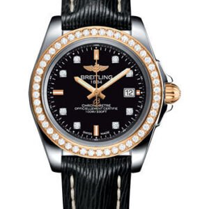Breitling Galactic 32 Sleek Watch - Steel & rose Gold, gem-set bezel - Trophy Black Diamond Dial - Black Sahara Strap - C7133053/BF64/208X/A14BA.1