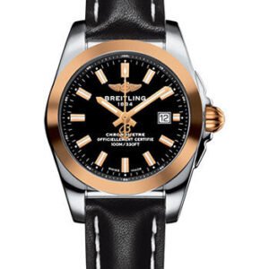 Breitling Galactic 29 Sleek Watch - Steel & rose Gold - Trophy Black Dial - Black Leather Strap - Tang Buckle - C7234812/BF32/477X/A12BA.1