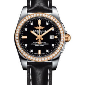 Breitling Galactic 29 Sleek Watch - Steel & rose Gold, gem-set bezel - Trophy Black Diamond Dial - Black Leather Strap - Tang Buckle - C7234853/BE86/477X/A12BA.1