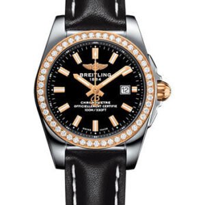 Breitling Galactic 29 Sleek Watch - Steel & rose Gold, gem-set bezel - Trophy Black Dial - Black Leather Strap - Tang Buckle - C7234853/BF32/477X/A12BA.1