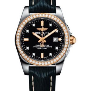 Breitling Galactic 29 Sleek Watch - Stainless Steel - Black Dial - Blue Calfskin Leather Strap - Tang Buckle - C72348531B1X1