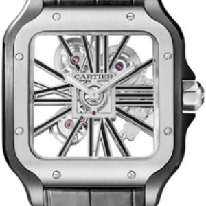 Cartier Santos De Cartier Skeleton Large Manual Steel Interchangeable Metal And Leather Bracelets - WHSA0027