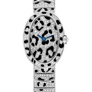 Cartier Mini Baignoire Panther Spots Watch - White Gold Diamond Case - Diamond Dial - Diamond Bracelet - HPI00704