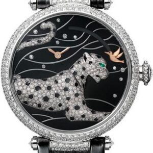 Cartier Pantheres Et Colibri Watch - 42.75 mm White Gold Diamond Case - White Gold Dial - Black Alligator Strap - HPI00776