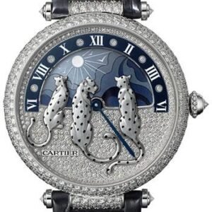 Cartier Reves de Pantheres Watch - 42.75 mm White Gold Diamond Case - White Gold Dial - Blue Alligator Strap - HPI00930