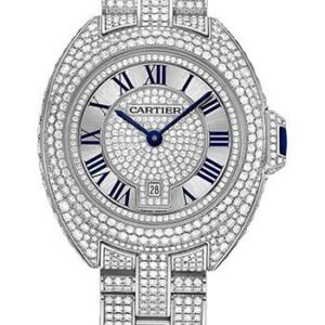 Cartier Cle De Cartier Watch - 31 mm White Gold Diamond Case - Diamond Bezel - Silver Diamond Dial - HPI00980