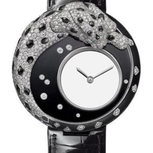 Cartier Panthere Mysterieuse Watch - 40 mm White Gold Diamond Case - Black Alligator Strap - HPI01011