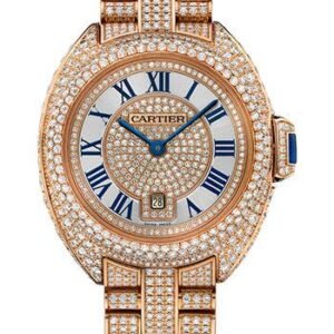 Cartier Cle de Cartier Watch - 31 mm Pink Gold Diamond Case - Pink Gold Diamond Dial - Diamond Bracelet - HPI01039