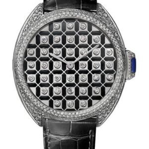 Cartier Cle de Cartier Serti Vibrant Limited Edition of 20 Watch - 40 mm White Gold Diamond Case - White Gold Dial - Black Alligator Strap - HPI01125