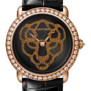 Cartier Revelation D'Une Panthere Watch - 37 mm Pink Gold Diamond Case - Black Dial - Black Alligator Strap - HPI01259