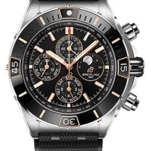 Breitling Super Chronomat 44 Four-Year Calendar Watch - Steel and 18K Red Gold - Black Dial - Black Rubber Strap - Folding Buckle - I19320251B1S1
