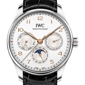 IWC Portugieser Perpetual Calendar 42 - Stainless Steel Case - Silver-Plated Dial - Black Alligator Leather Strap - IW344203