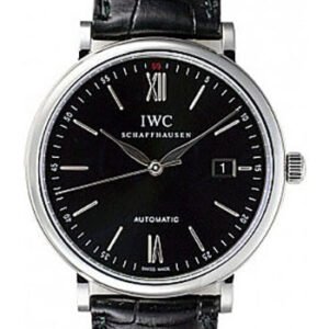 IWC Portofino Automatic Watch - 40 mm Stainless Steel Case - Black Dial - Black Alligator Strap - IW356502
