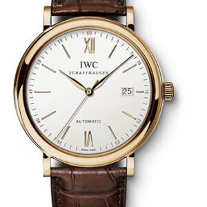 IWC Portofino Automatic Watch - 40 mm Red Gold Case - Silver Dial - Dark Brown Alligator Strap - IW356504