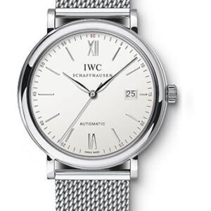 IWC Portofino Automatic Watch - 40 mm Stainless Steel Case - Silver Dial - Steel Milanese Mesh Bracelet - IW356505