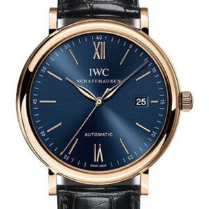 IWC Portofino Automatic Watch - 40.0 mm 5N Gold Case - Blue Dial - Black Alligator Strap - IW356522