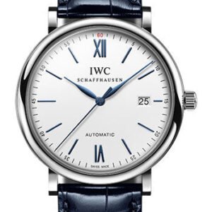 IWC Portofino Automatic Watch - Stainless Steel Case - Silver-Plated Dial - Blue Alligator Leather Strap - IW356527