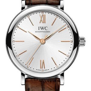 IWC Portofino Automatic 34 Watch - 34.0 mm Stainless Steel Case - Silver Dial - Dark Brown Alligator Strap - IW357403