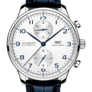 IWC Portugieser Chronograph Watch - 41.0 mm Stainless Steel Case - Silver Dial - Blue Alligator Strap - IW371605