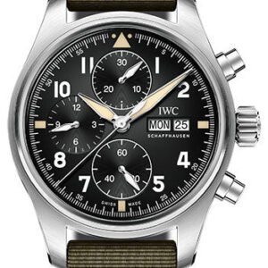 IWC Pilot's Watch Chronograph Spitfire - 41.0 mm Stainless Steel Case - Black Dial - Green Textile Strap - IW387901