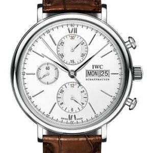 IWC Portofino Chronograph Watch - 42.0 mm Stainless Steel Case - Silver Dial - Dark Brown Alligator Strap - IW391027