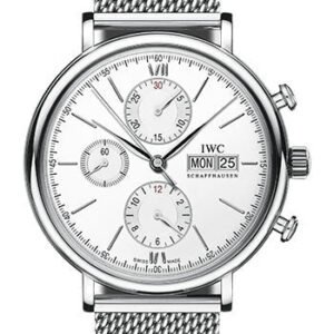 IWC Portofino Chronograph Watch - 42.0 mm Stainless Steel Case - Silver Dial - Milanaise Mesh Steel Bracelet - IW391028