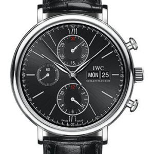 IWC Portofino Chronograph Watch - 42.0 mm Stainless Steel Case - Black Dial - Black Alligator Strap - IW391029