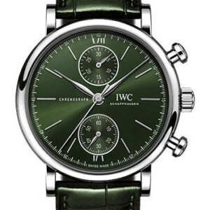 IWC Portofino Chronograph 39 Watch - Stainless Steel Case - Green Dial - Green Alligator Leather Strap - IW391405