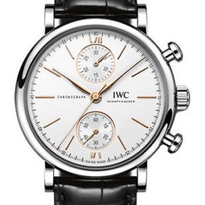 IWC Portofino Chronograph 39 Watch - Stainless Steel Case - Silver-Plated Dial - Black Alligator Leather Strap - IW391406