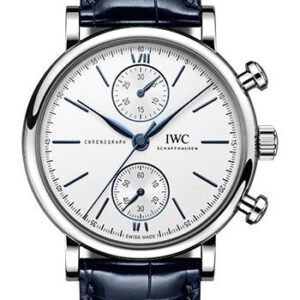 IWC Portofino Chronograph 39 Watch - Stainless Steel Case - Silver-Plated Dial - Blue Alligator Leather Strap - IW391407