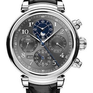 IWC Da Vinci Perpetual Calendar Chronograph Watch - 43.0 mm Stainless Steel Case - Slate Dial - Black Alligator Strap - IW392103