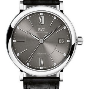IWC Portofino Midsize Automatic Watch - 37 mm Stainless Steel Case - Black Dial - Black Alligator Strap - IW458102