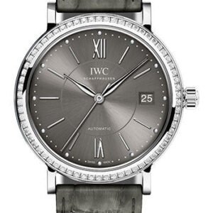 IWC Portofino Midsize Automatic Watch - 37 mm Stainless Steel Case - Grey Dial - Grey Alligator Strap - IW458104
