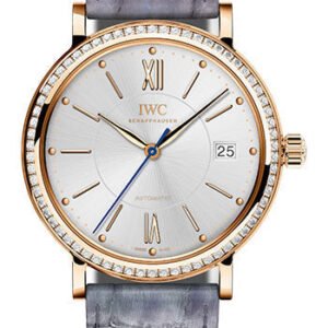 IWC Portofino Midsize Automatic Watch - 37 mm Red Gold Case - Silver Dial - Lilac Alligator Strap - IW458107