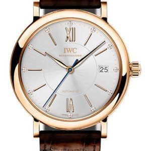 IWC Portofino Automatic 37 Watch - 37.0 mm 5N Gold Case - Silver Dial - Dark Brown Alligator Strap - IW458116