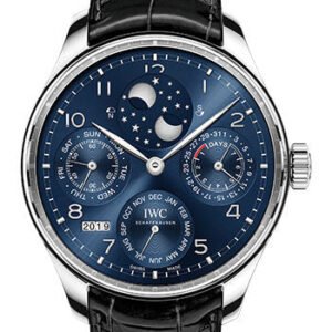 IWC Portugieser Perpetual Calendar Watch - 44.2 mm White Gold Case - Midnight Blue Dial - Black Alligator Strap - IW503401