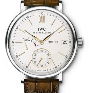 IWC Portofino Hand-Wound Eight Days Watch - 45 mm Stainless Steel Case - Silver Dial - Brown Alligator Strap - IW510103