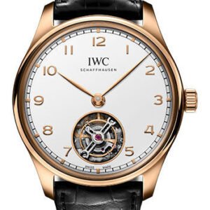 IWC Portugieser Hand-Wound Tourbillon Watch - 18K Armor Gold® Case - Silver-Plated Dial - Black Alligator Leather Strap - IW545801