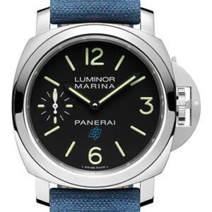Panerai Luminor Logo - 44mm - Brushed Steel - Black Dial - Blue Canvas Strap - PAM00777