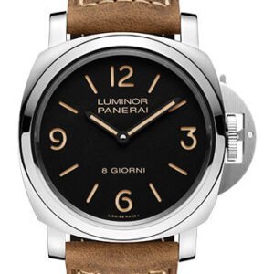 Panerai Luminor Base - 44mm - Polished Steel - Black Dial - Dark Brown Scamosciato Strap - PAM00914