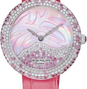Patek Philippe Calatrava 35.8mm White Gold Mother of Pearl Diamonds Pink Sapphires Set Dial - 4899/900G-001