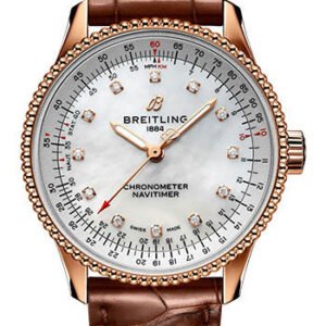 Breitling Navitimer Automatic 35 Watch - 18K Red Gold - Mother-Of-Pearl Dial - Brown Alligator Leather Strap - Folding Buckle - R17395211A1P2
