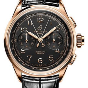 Breitling Premier B15 Duograph 42 Watch - 18K Red Gold - Black Dial - Black Alligator Leather Strap - Folding Buckle - RB1510251B1P1
