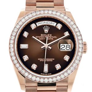 Rolex Day-Date 36 Brown Ombre Diamond Dial Diamond Bezel 18K Everose Gold President Watch 128345RBR