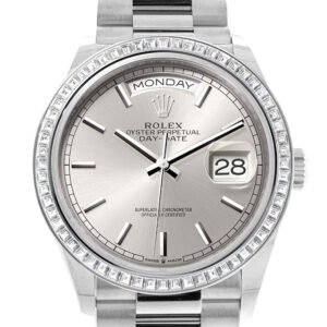 Rolex Day-Date 36 Silver Dial Diamond Bezel Platinum President Watch 128396TBR