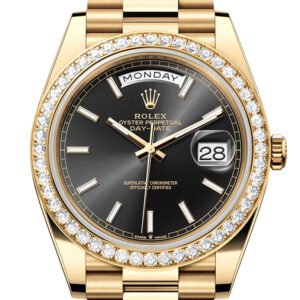 Rolex Day-Date 40 Bright Black Dial Diamond Bezel Yellow Gold President Men's Watch 228348RBR 228348