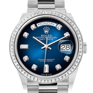 Rolex Day-Date 36 Blue Ombre Dial Diamond Bezel Platinum President Watch 128396TBR